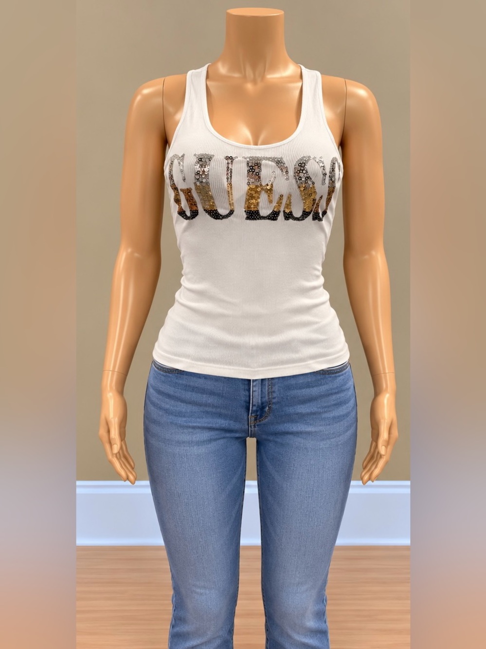 Vintage GUESS Y2K Sequin Ombré Racerback Tank Top XS Flawless
